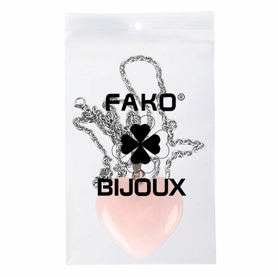 Fako Bijoux® - Collier Avec Coeur - Coeur Natuursteen - 20x20mm - Quartz Rose - 50cm