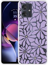 Cazy Hoesje geschikt voor Motorola Moto G54 5G Abstracte Paarse Bloemen