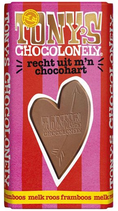 Tony's Chocolonely - Melk Chocolade Roos Framboos Chocoladereep - Chocolade Cadeau - 15 x 180 gram Repen