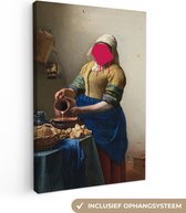 Canvas Schilderij Melkmeisje - Johannes Vermeer - Roze - 20x30 cm - Wanddecoratie
