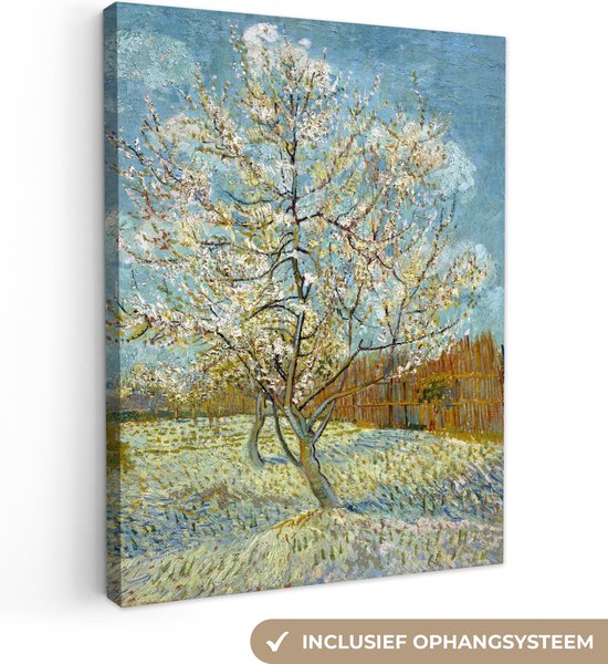 Canvas Schilderij Bloeiende perzikboom - Vincent van Gogh - 60x80 cm - Wanddecoratie