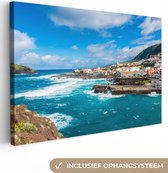 Canvas schilderij 150x100 cm - Wanddecoratie Een uitzicht op het kustdorp Garachico Tenerife Spanje - Muurdecoratie woonkamer - Slaapkamer decoratie - Kamer accessoires - Schilderijen