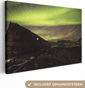 Canvas Schilderij Noorderlicht - Sterren - IJsland - 90x60 cm - Wanddecoratie