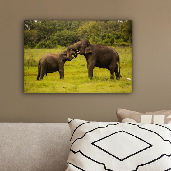 Deux éléphants de combat sur toile 2cm 30x20 cm - petit - Tirage photo sur toile (Décoration murale salon / chambre) / Animaux sauvages Peintures sur toile
