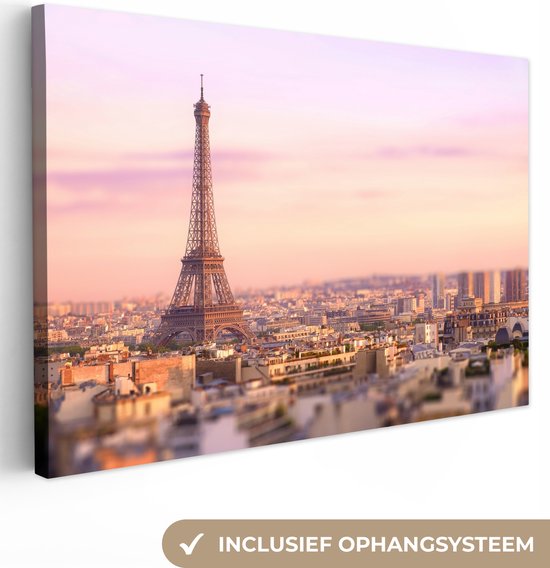 Zonsondergang over Parijs Canvas 60x40 cm - Foto print op Canvas schilderij (Wanddecoratie)