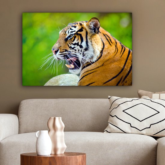 Roaring Tiger Canvas 180x120 cm - Tirage photo sur toile (Décoration murale salon / chambre) / Animaux Peintures sur toile XXL / Groot format!