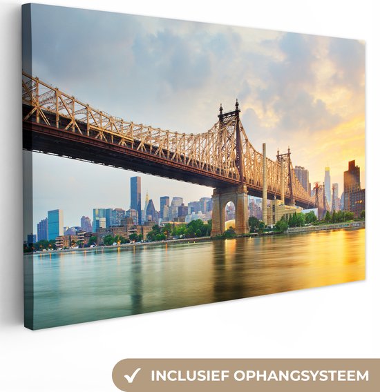 Canvas Schilderij New York - Queens - Manhattan - Wanddecoratie