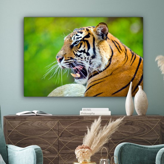 Toile de tigre rugissant 120x80 cm - Tirage photo sur toile (Décoration murale salon / chambre) / Peintures sur toile animaux