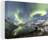 Canvas schilderij 180x120 cm - Wanddecoratie Noorderlicht - Zee - Bergen - Muurdecoratie woonkamer - Slaapkamer decoratie - Kamer accessoires - Schilderijen