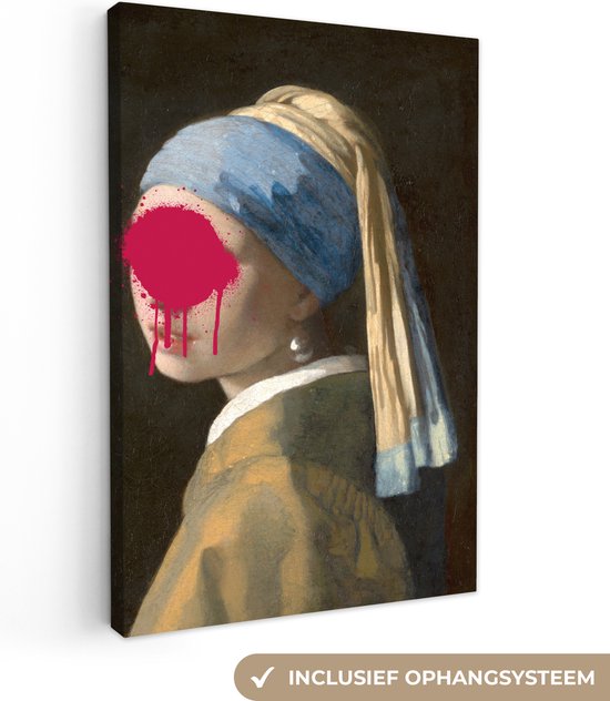 Canvas Schilderij Meisje met de parel - Johannes Vermeer - Roze - 80x120 cm - Wanddecoratie - OneMillionCanvasses