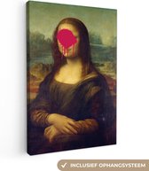 Canvas Schilderij Mona Lisa - Leonardo da Vinci - Roze - 60x90 cm - Wanddecoratie