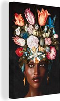 Canvas Schilderij Vrouw - Bloemen - Kleurrijk - 40x60 cm - Wanddecoratie