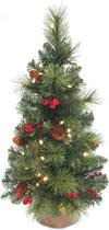Everyday Pine Cone & Berry miniatuur kunstkerstboom - 61 cm - groen - Ø 35 cm - 78 tips - 35 ledlampjes - met deco - jute zak