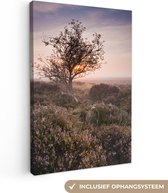 Canvas schilderij 90x140 cm - Wanddecoratie De heide bij zonsopgang - Muurdecoratie woonkamer - Slaapkamer decoratie - Kamer accessoires - Schilderijen