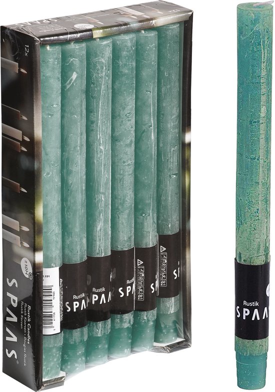 SPAAS Kaarsen - Rustieke kaarsen - Huishoudkaars - 10 branduren - Emerald Groen - 12 stuks - Voordeelverpakking