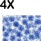 BWK Textiele Placemat - Blauw met Wit Bloemen Patroon - Set van 4 Placemats - 45x30 cm - Polyester Stof - Afneembaar