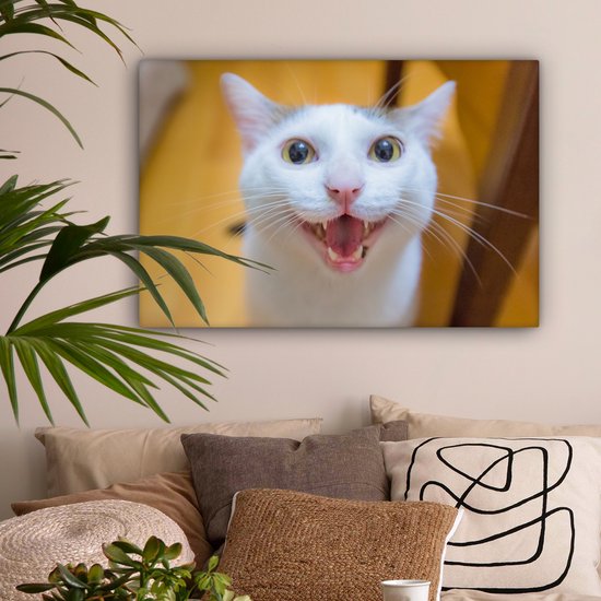 Chat souriant gros plan 90x60 cm - Tirage photo sur toile (Décoration murale salon / chambre)