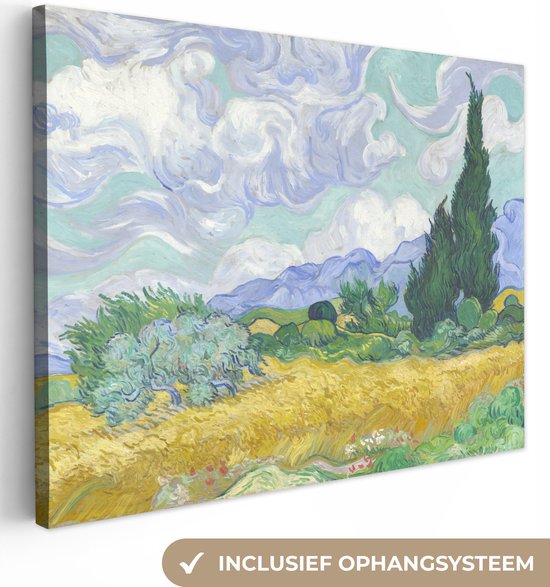 Canvas Schilderij Korenveld met cipressen - Vincent van Gogh - 40x30 cm - Wanddecoratie