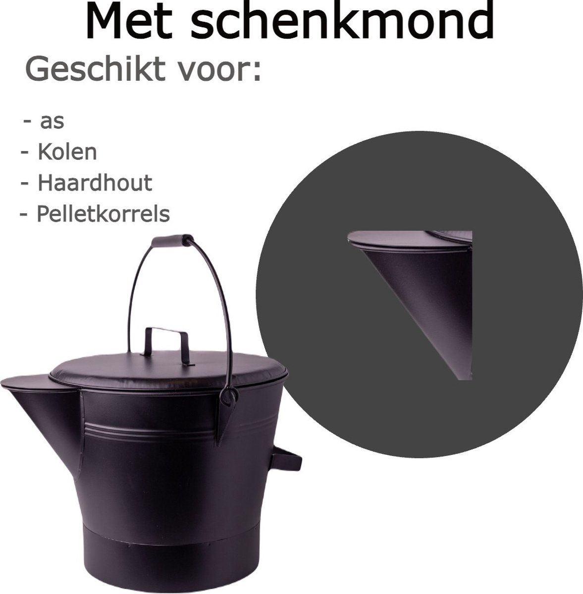 Relaxdays pelletemmer met schep, 6,5 liter, hengsel, handgreep, voor kolen, kolenemmer, openhaard accessoire, zwart