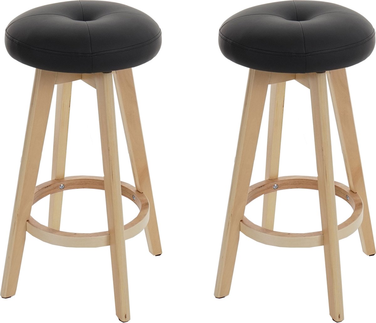 Cosmo Casa Set van 2 barkrukken Navan - Barkruk toonbankstoel - Houten imitatie lederen draaistoel - Zwart - Lichte poten