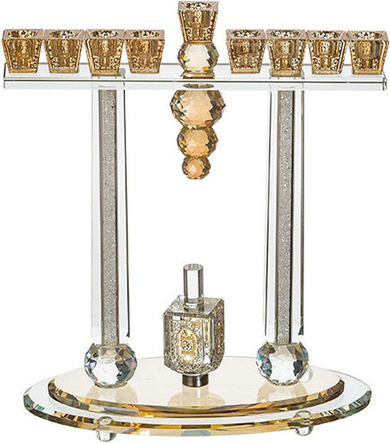Crystal Menorah 31*27 Cm With Metal Plaque And Stones