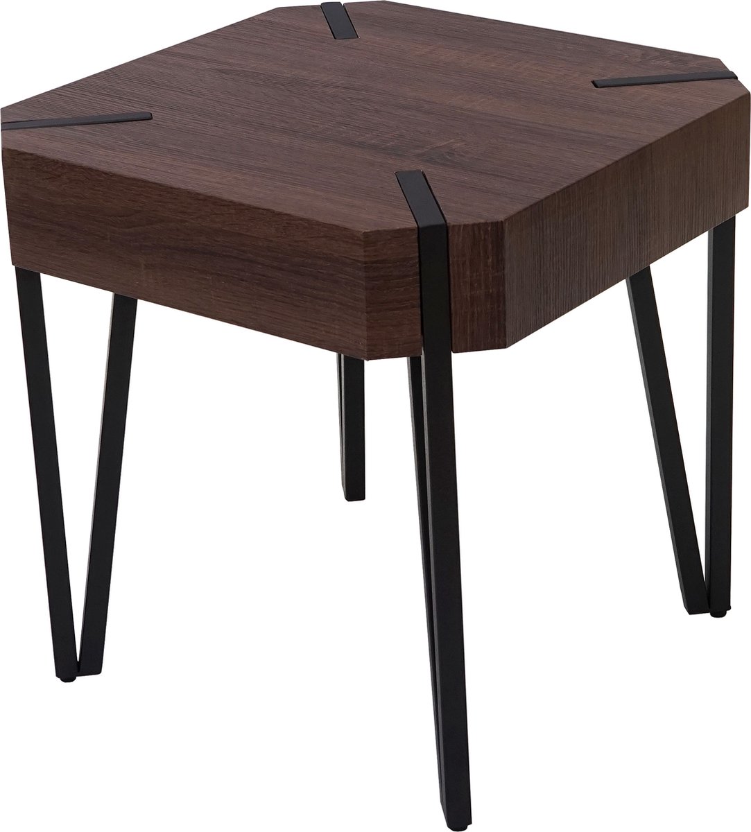 Cosmo Casa Salontafel - Bijzettafel - Bruine Eik met Donkere Metalen Poten - 52x50x50cm