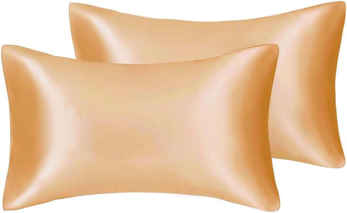 Azalia Zijdeachtige luxe satijnen kussensloop voor haar en gezichtshuid om rimpels te voorkomen met verborgen rits, goudkleurig, standaard (50 x 75 cm), 2 stuks