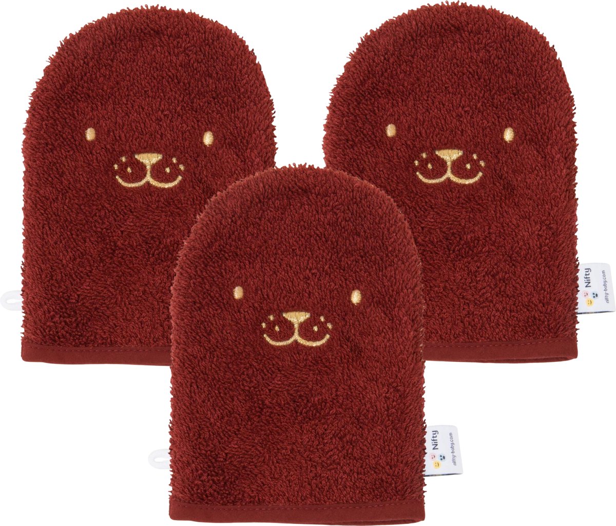 Aanbieding! - Nifty - Washandjes – 3 x Baby washandje – Voordeelset - Bordeaux Rood