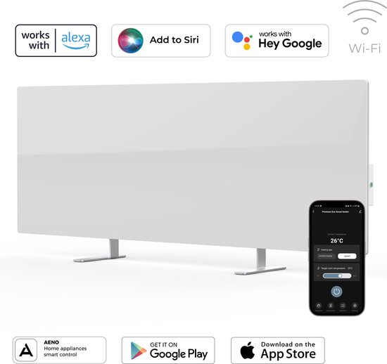 AENO GH1S slimme infrarood verwarmingspaneel - Red Dot winnaar 2023 voor design en verwarmingstechnologie - Bluetooth - WIFI - 700 Watt - Elektrische kachel - Verwarmingsplaat - Infrarood + convectie - Wit