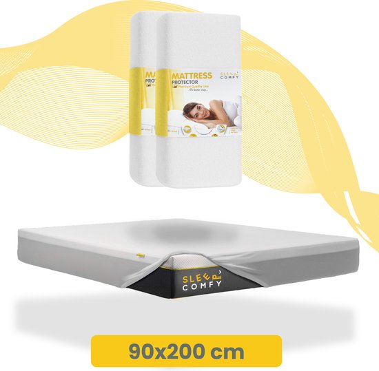 Sleep Comfy - 2 stuks Waterdicht Matrasbeschermers | 90x200 cm - 30 dagen Proefslapen - Moltons - Hoeslakenbadstof - Antibacteriëel - Rondom Elastiek - Wit - Waterdichte Matras Beschermer - Incontinentie Matrasbeschermer