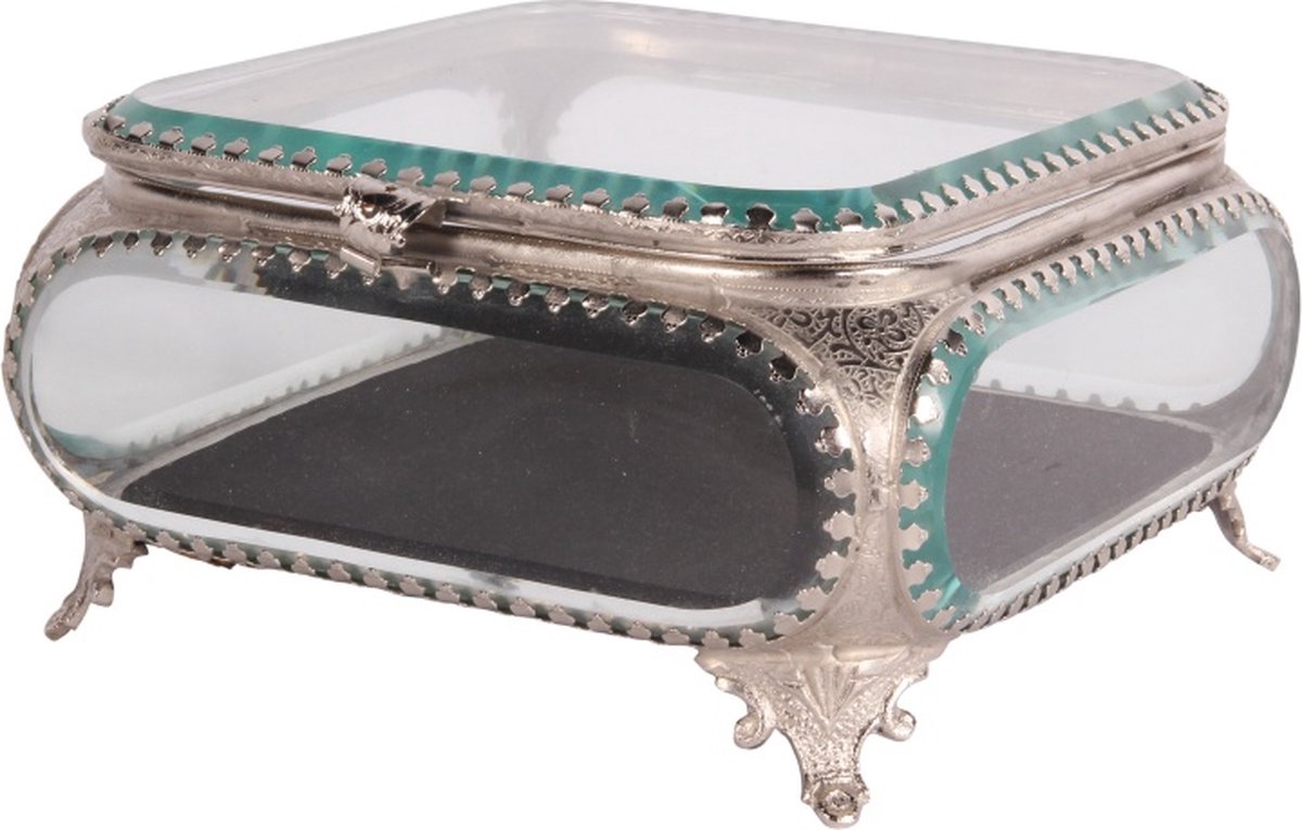 Baroque - Decoratieve schaal - Opbergdoos Vierkant 17 cm - Zilver - Glas - 9x17x17 - Glass