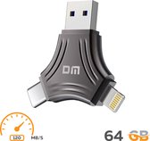 Clé USB 64 GB (rapide) - 3 en 1 - Clé USB stockage iPhone - Lightning - USB C - USB 3.0 - Mobile - IOS / Apple / Android / Windows