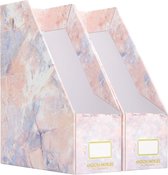ANZON MORIES Pink Marble Pattern Magazine Rack 2 Pack Premium Desk File Stand Perfect for A4 Documents