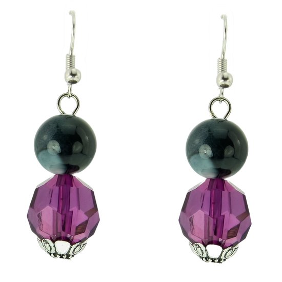 Boucles d'oreilles pendantes Behave pour dames avec perle Zwart et violette