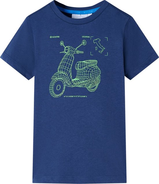 vidaXL-Kindershirt-met-scooterprint-140-donkerblauw