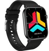 Smartwatch- 45*38*10mm- Zwart- Bandbreedte 22mm- Bluetooth en bellen- Inclusief app- Horloge- Sporten- Lichaamstemperatuur meter-Hartslag-