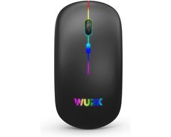 Wurk Draadloze RGB Muis – Oplaadbaar – Bluetooth 4.0 – 2.4GHz – USB – Draadloos – Computermuis – Laptop – PC – Zwart