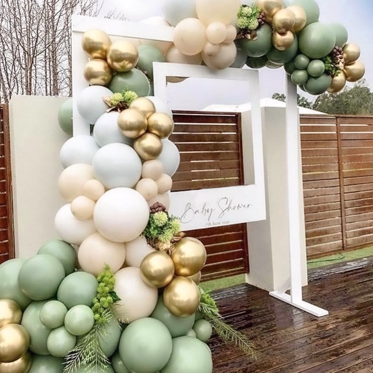 Fissaly ® Set de 40 Ballons vert olive et or avec ruban - Décoration de  Fête 