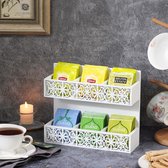 Organisateur vertical de sachets de thé en bois, vintage, motif ajouré, support de sachets de thé, boîte à thé, boîte de rangement de thé pour la maison et le bureau, sachet de thé, boîte à thé pour sachets de thé, sucre, capsule de café