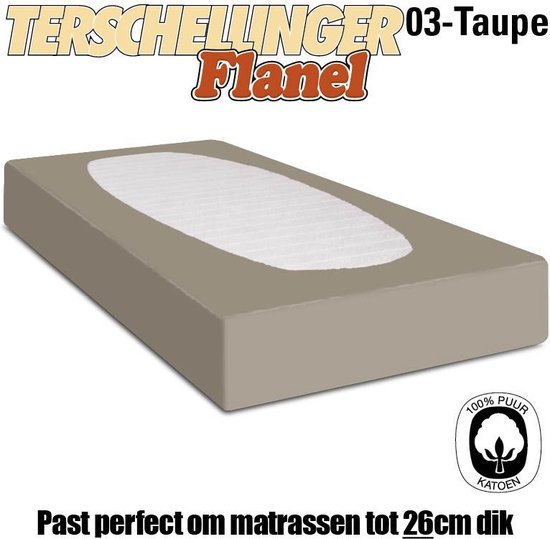 Terschellinger | 100% Katoenenflanel Hoeslaken tot 26cm | Heerlijk warm en zacht | Taupe 90x200/210 cm