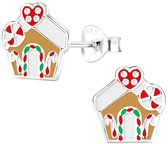 Joy|S - Zilveren snoep huisje oorbellen - peperkoek met hartje - gingerbread
