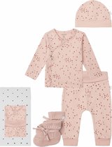 Noppies - Cadeausetje - Newborn - Cadeaudoosje met Kledingset - Kraamcadeau - Babyshower - 4delig - Broek Nicea - Overslag Shirt Nantes - Mutsje Navar - Slofjes Nelson - Rose Smoke - Maat 56