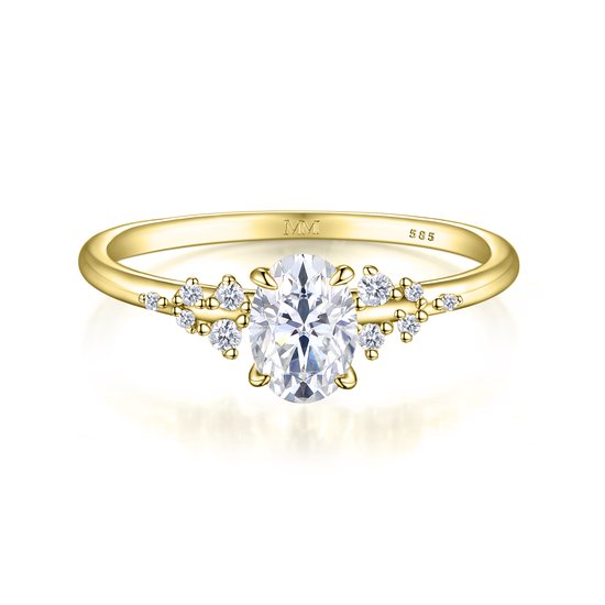 Ovaline - Ovaal Moissanite Ring met Minimalistische Zijstenen - 3 karaat