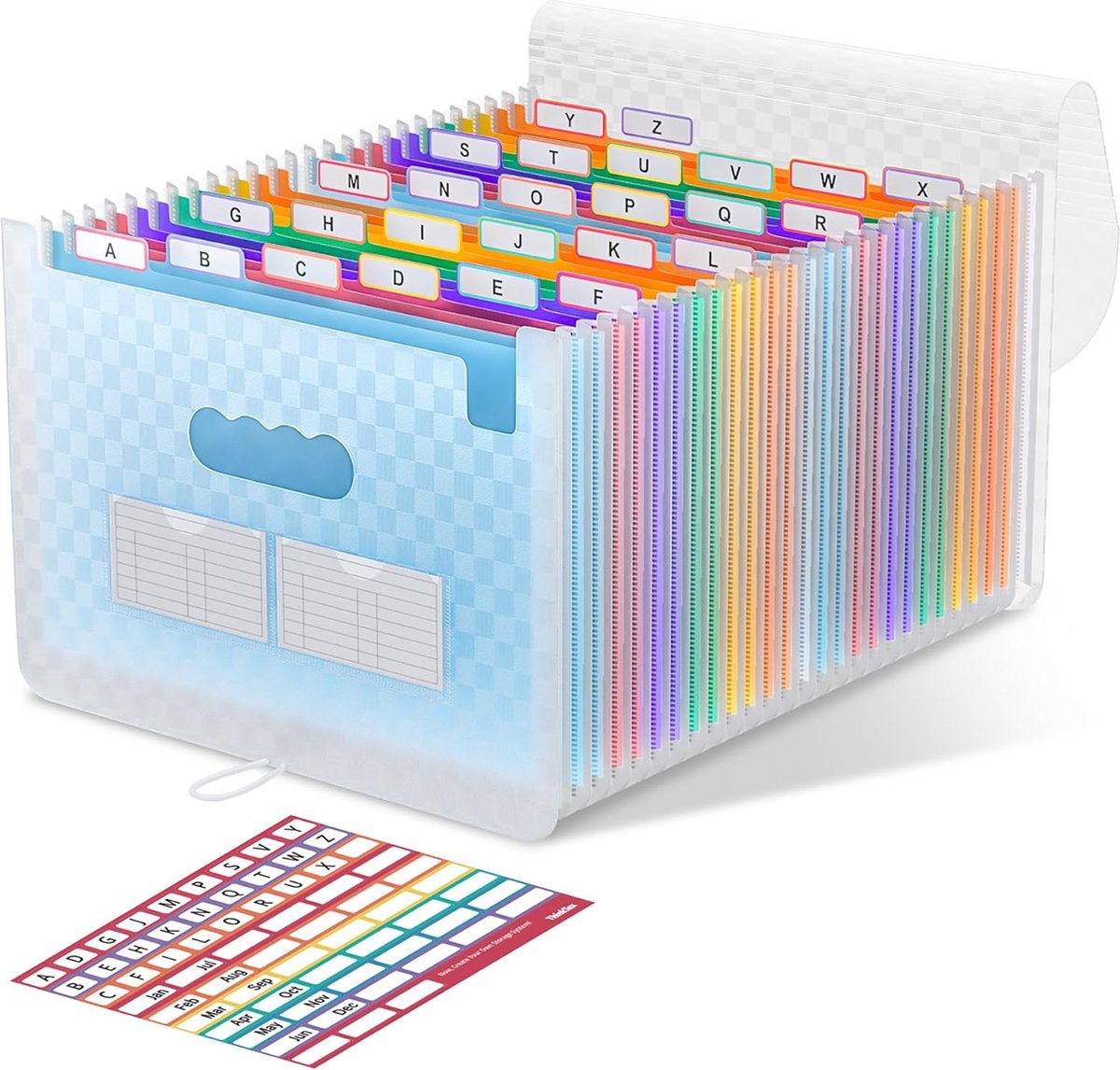 Accordeon-ordner, 26 vakken, uitbreidbare map met uitbreidbaar deksel/draagbare bureau-documentendoos, A4-formaat, accordeon-papier, gekleurde opbergbox (blauw) - Merkloos