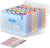 Accordeon-ordner, 26 vakken, uitbreidbare map met uitbreidbaar deksel/draagbare bureau-documentendoos, A4-formaat, accordeon-papier, gekleurde opbergbox (blauw)