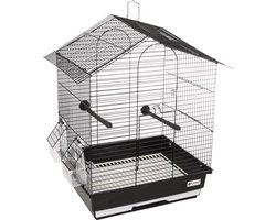 Flamingo Parkietenkooi Nusa - 39 x 31 x 46 cm - Zwart met Metalen Dak - Stijlvolle Kooi voor Kleine Vogels