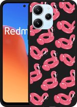 Cazy Hoesje Zwart geschikt voor Xiaomi Redmi 12 4G Inflatable Flamingos