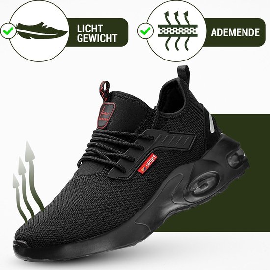 Larnmern Werkschoenen Veiligheidsschoenen Heren Licht Ademend Instapmodel Schoenen met Staaln Neus Comfortabel 51666 (44 Heren, Zwart