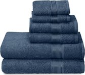 Ultra zachte 6-pack katoenen handdoekenset bevat 2 badhanddoeken 70x140 cm 2 handdoeken 40x60 cm en 2 wasdoeken 30x30 cm, ideaal voor gymreizen en dagelijks gebruik, compact en lichtgewicht - mineraalblauw