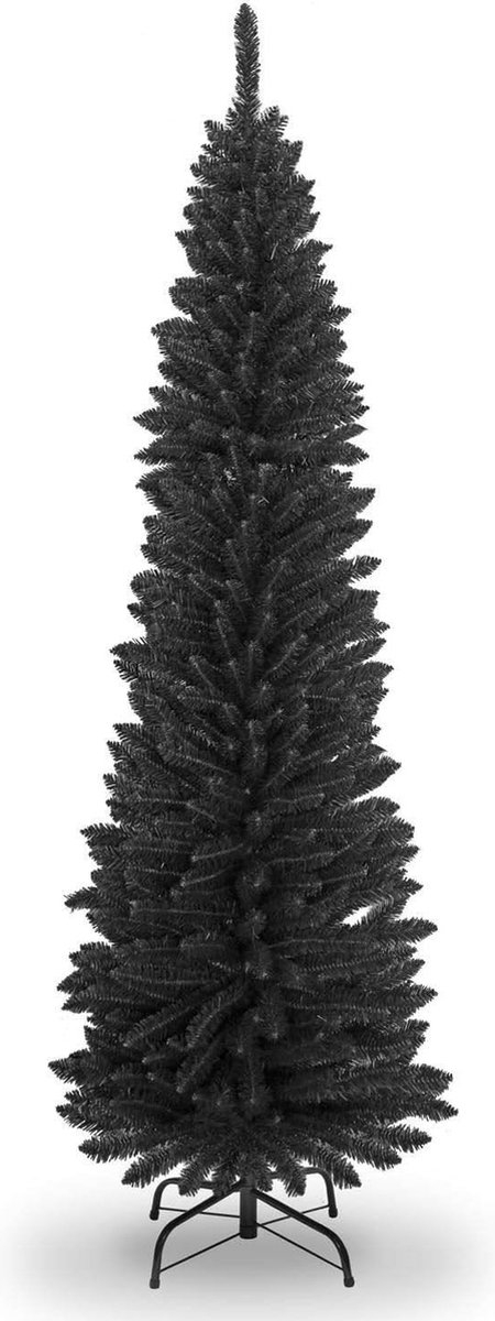 Kunstkerstboom, 1,2 m tot 2,4 m, fijn gevlokt, met puntige punten en metalen standaard, sneeuwzwart/wit/vorstgroen, 2,1 m